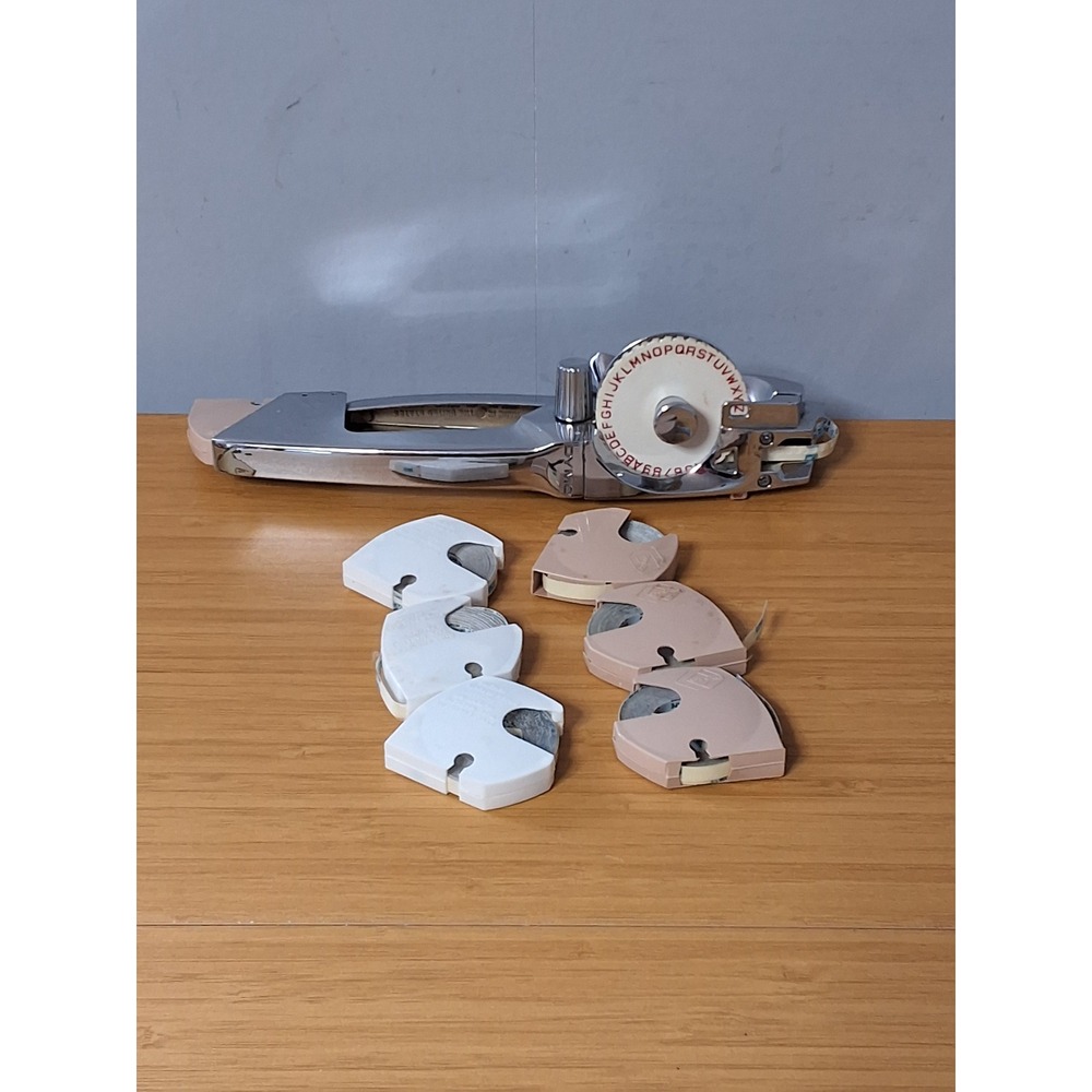 Vintage Dymo Chrome Embossing Label Maker with 6 Tape Refills Metal Handheld